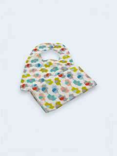 Bib & Burp Cloth Set — Colorful Elephants — outside