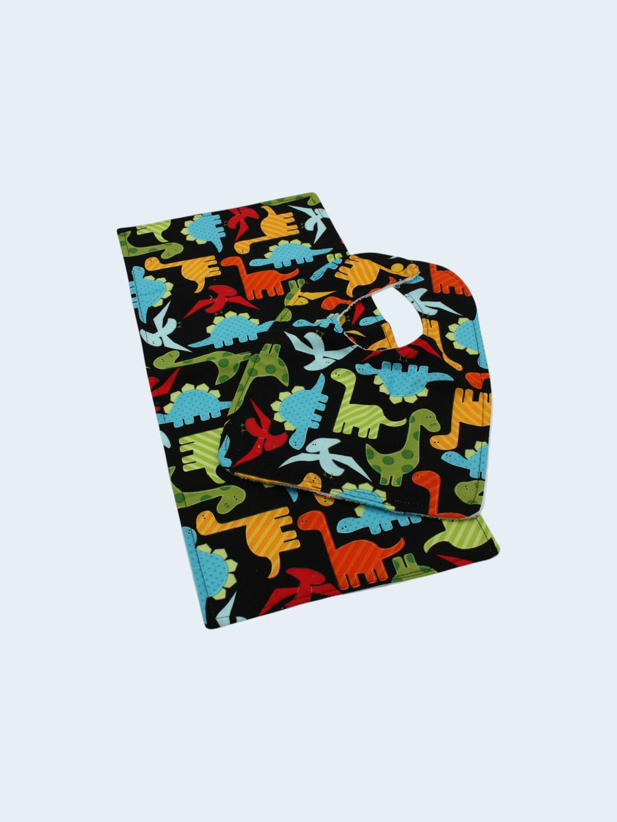 Bib & Burp Cloth Set — Dinosaur — outside