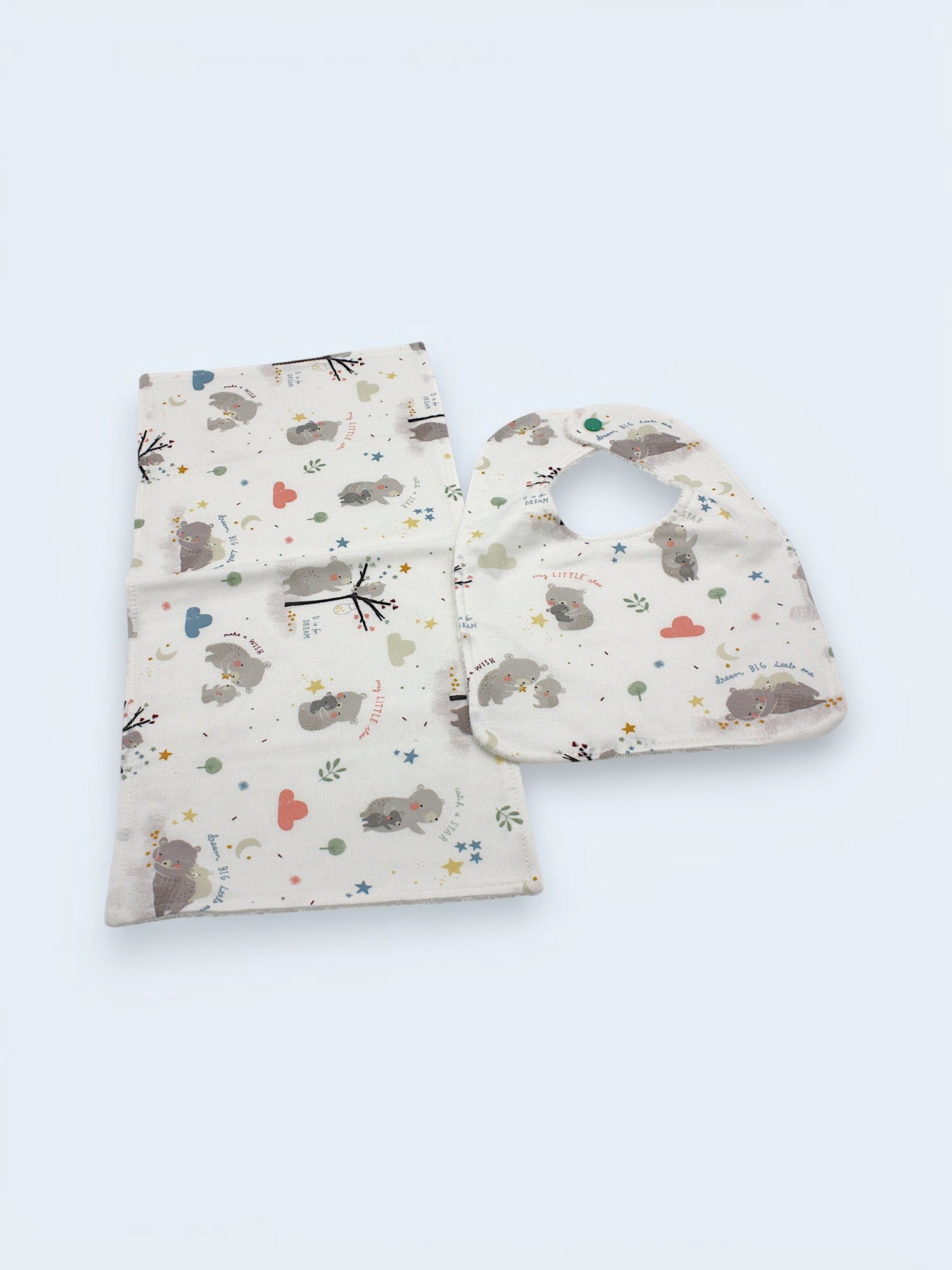 Bib & Burp Cloth Set — Dream Bear — outside