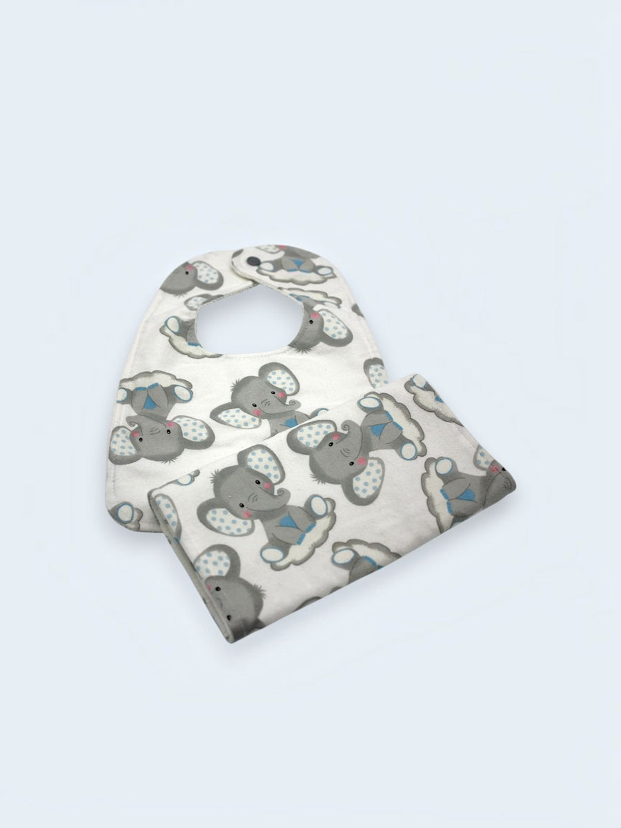 Bib & Burp Cloth Set — Elephants (Flannel) — outside