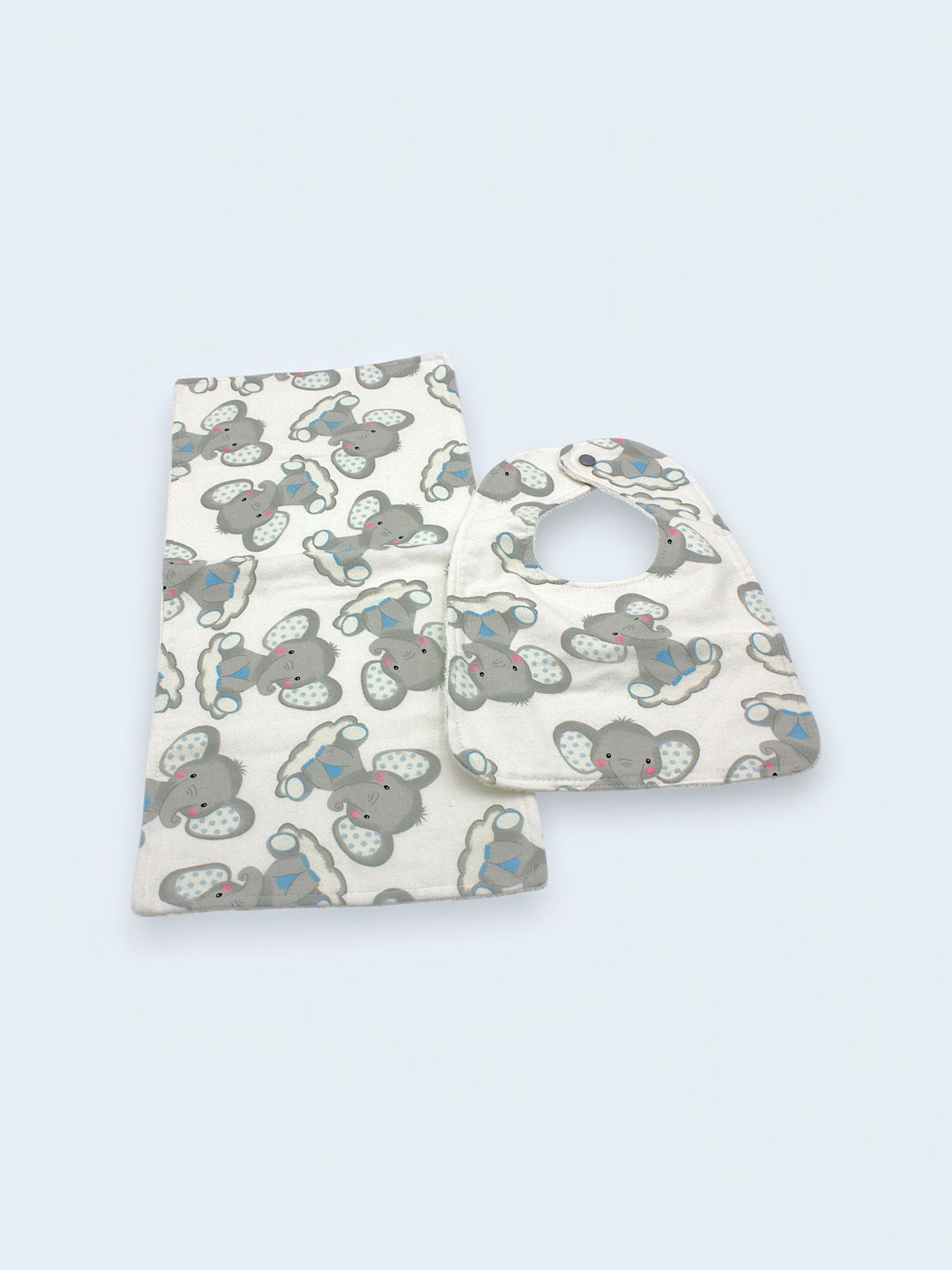 Bib & Burp Cloth Set — Elephants (Flannel) — outside