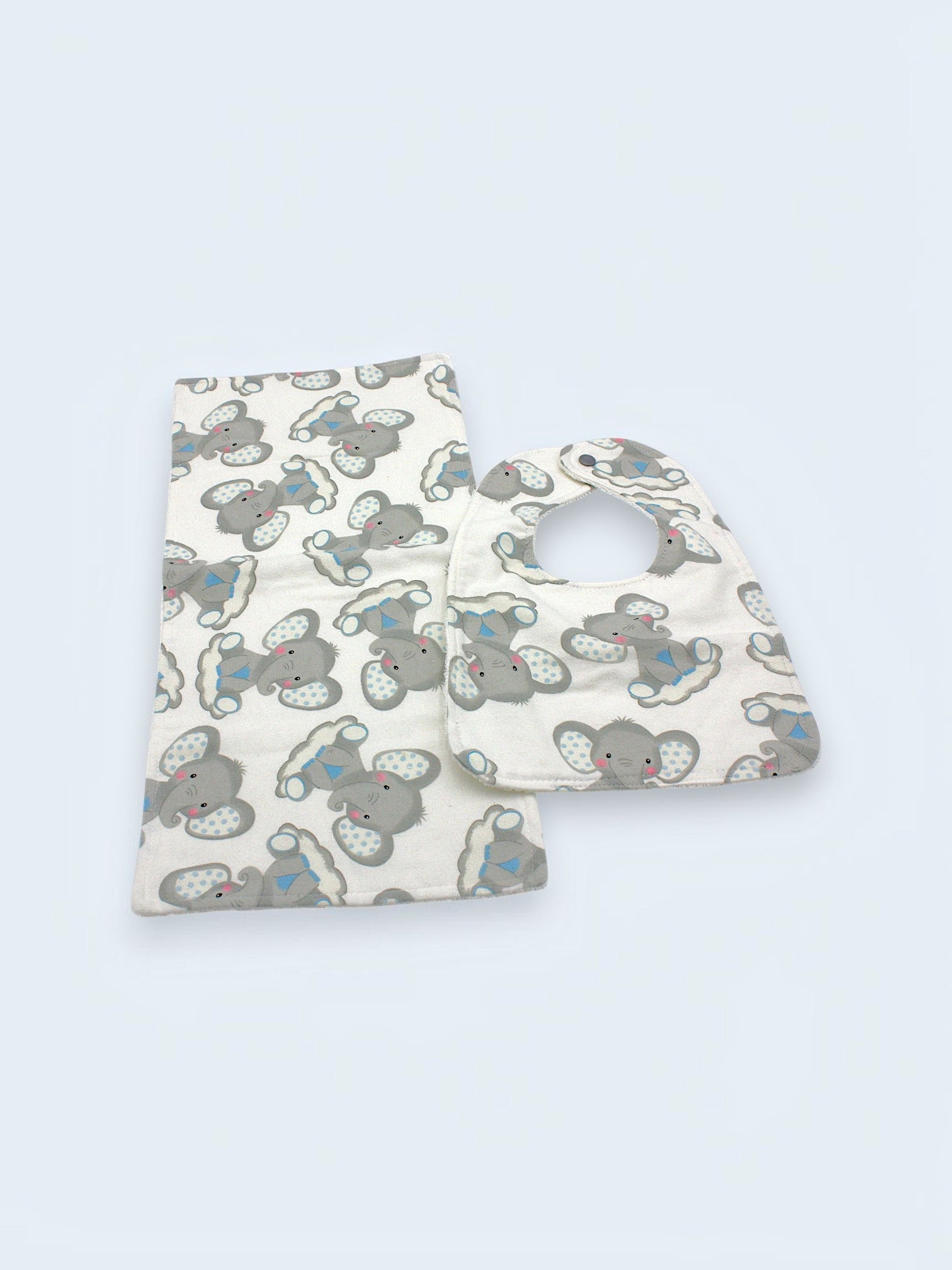 Bib & Burp Cloth Set — Elephants (Flannel) — outside