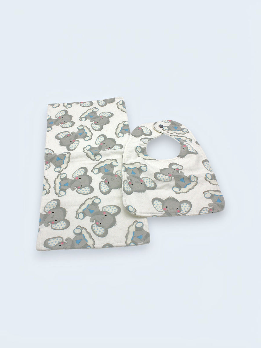 Bib & Burp Cloth Set — Elephants (Flannel) — outside