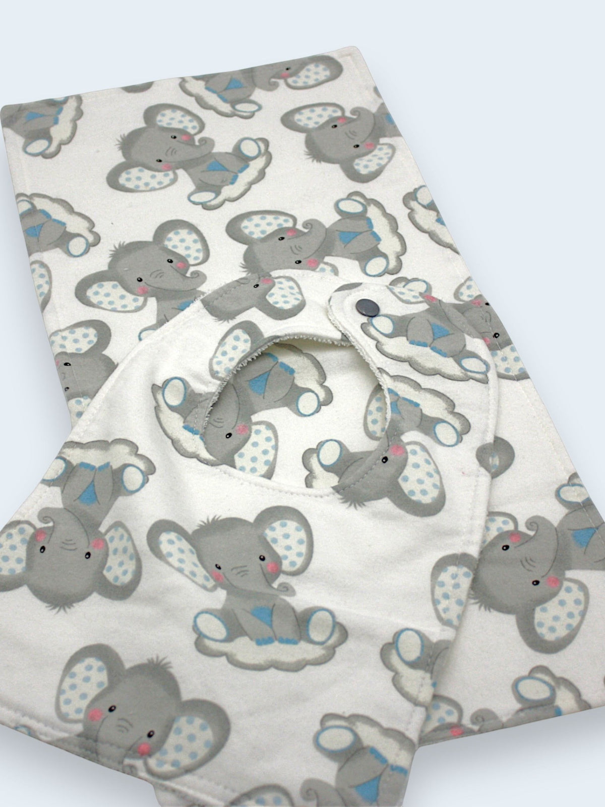 Bib & Burp Cloth Set — Elephants (Flannel) — outside