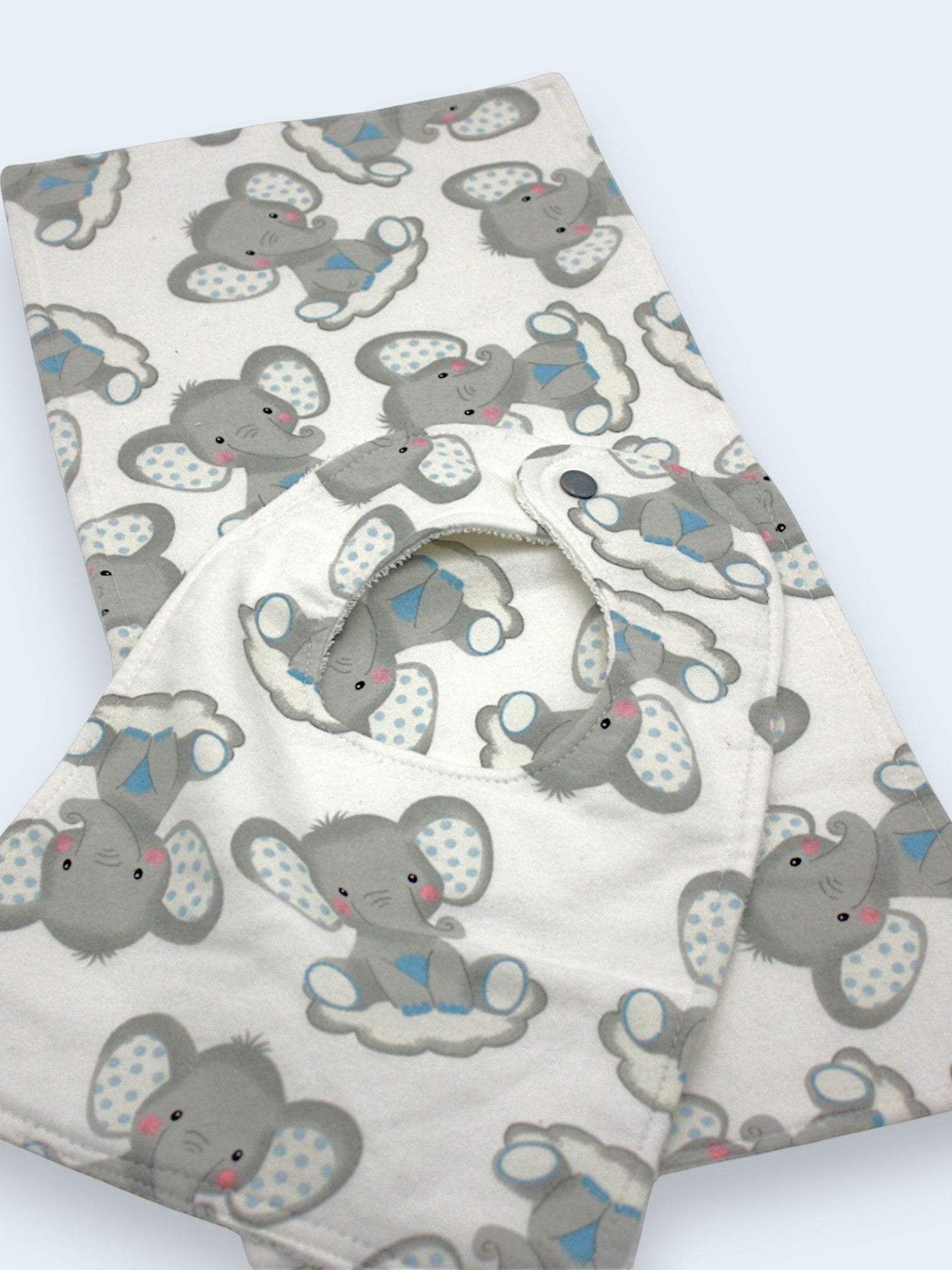 Bib & Burp Cloth Set — Elephants (Flannel) — outside