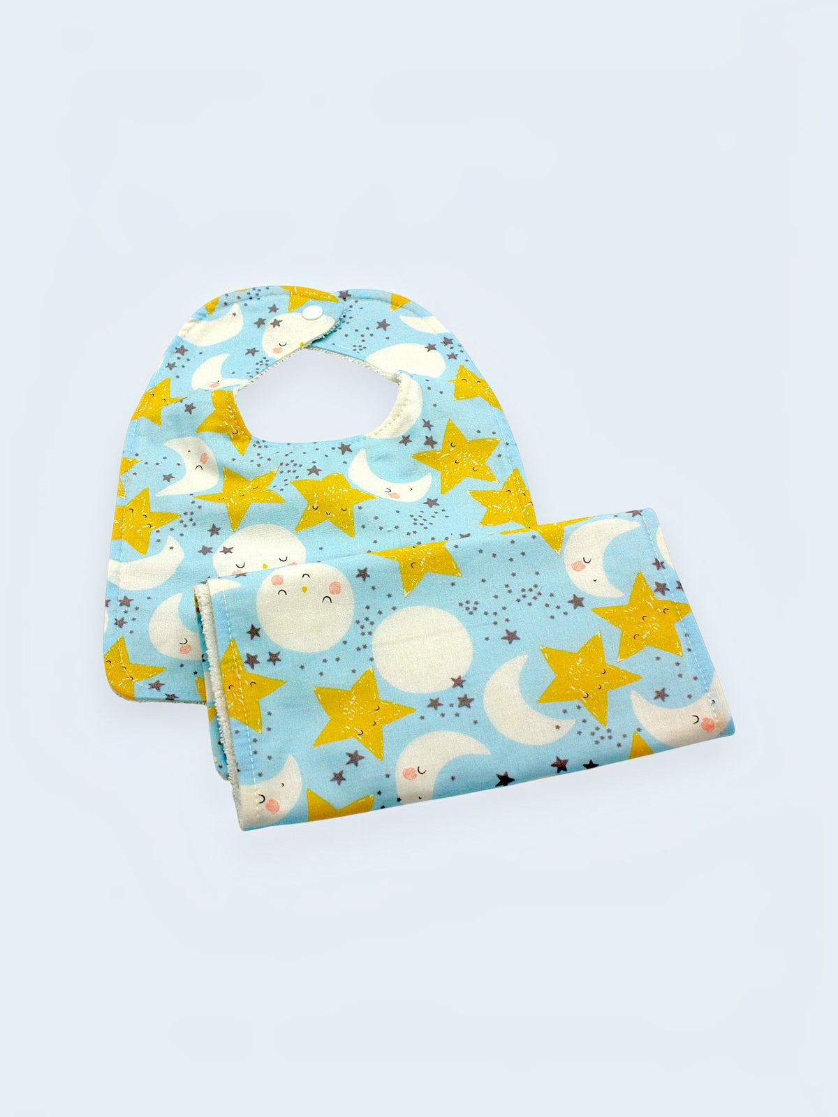 Bib & Burp Cloth Set — Moon & Stars Light Blue — outside