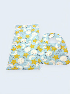 Bib & Burp Cloth Set — Moon & Stars Light Blue — outside