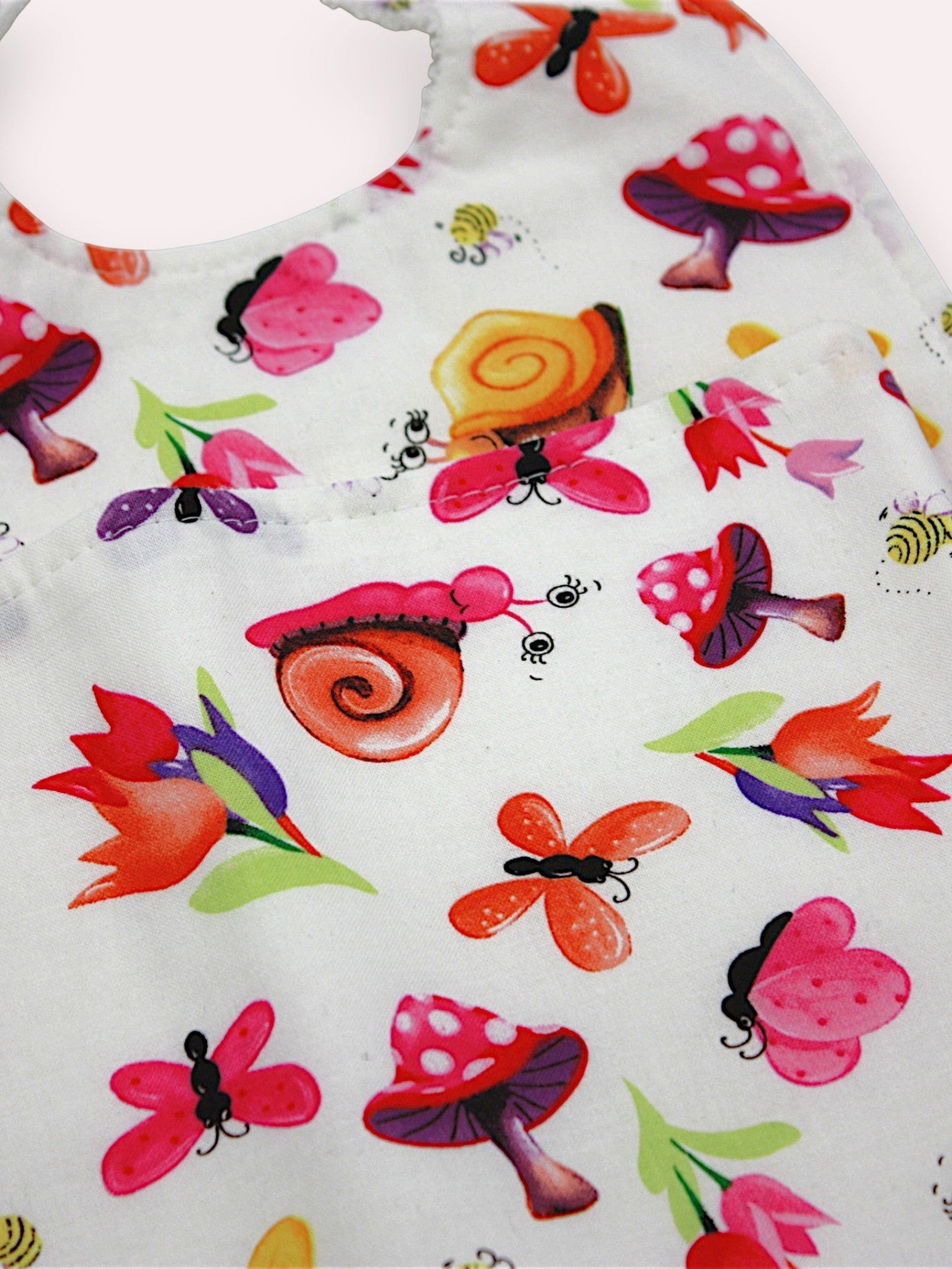 Bib & Burp Cloth Set — Mushroom/Snails — detail