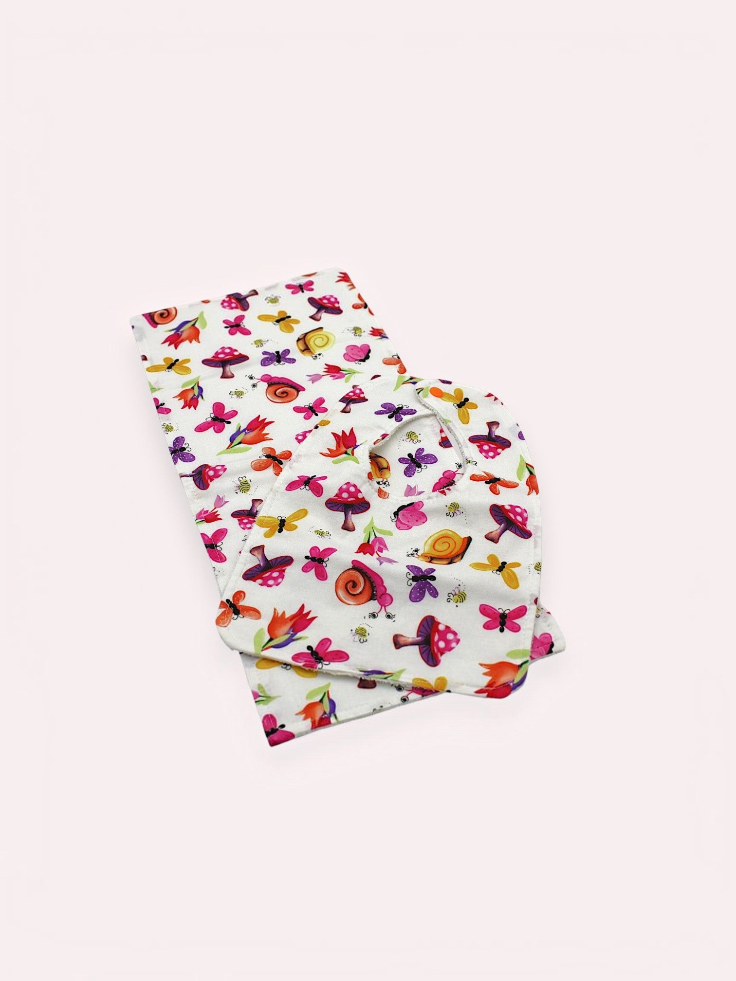 Bib & Burp Cloth Set — Mushroom/Snails — outside