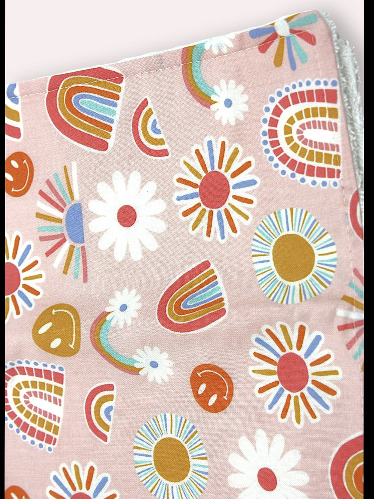Bib & Burp Cloth Set — Pink Rainbows — detail