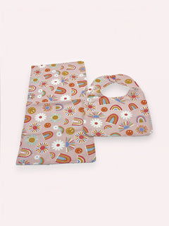 Bib & Burp Cloth Set — Pink Rainbows — outside