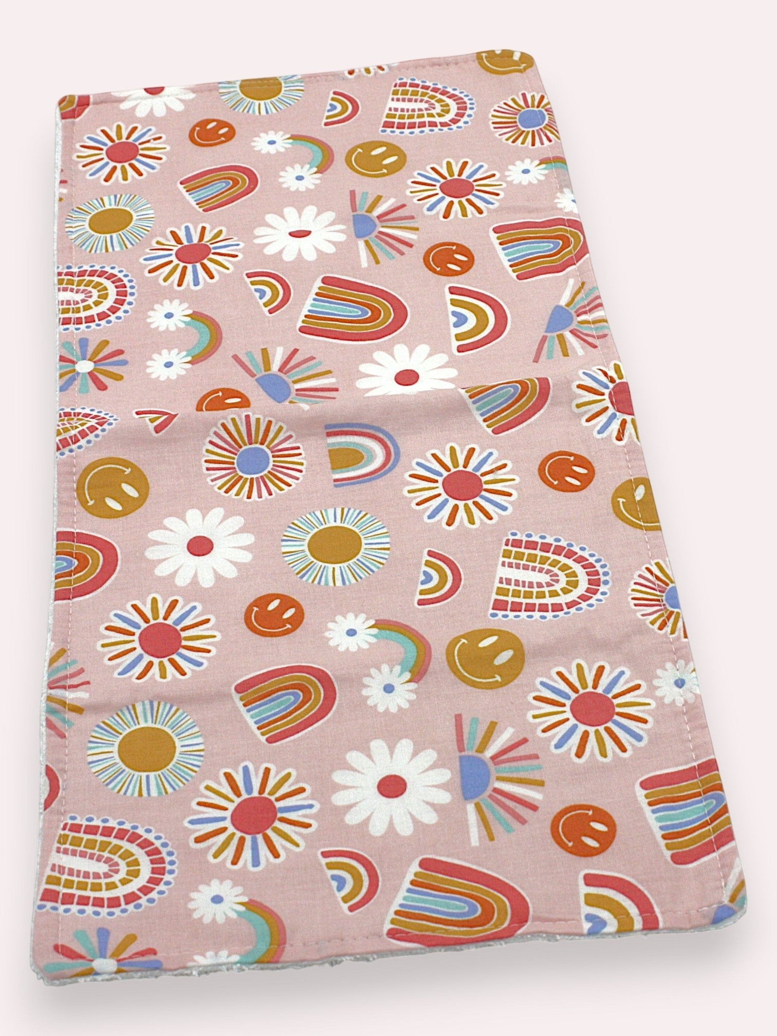 Bib & Burp Cloth Set — Pink Rainbows — outside