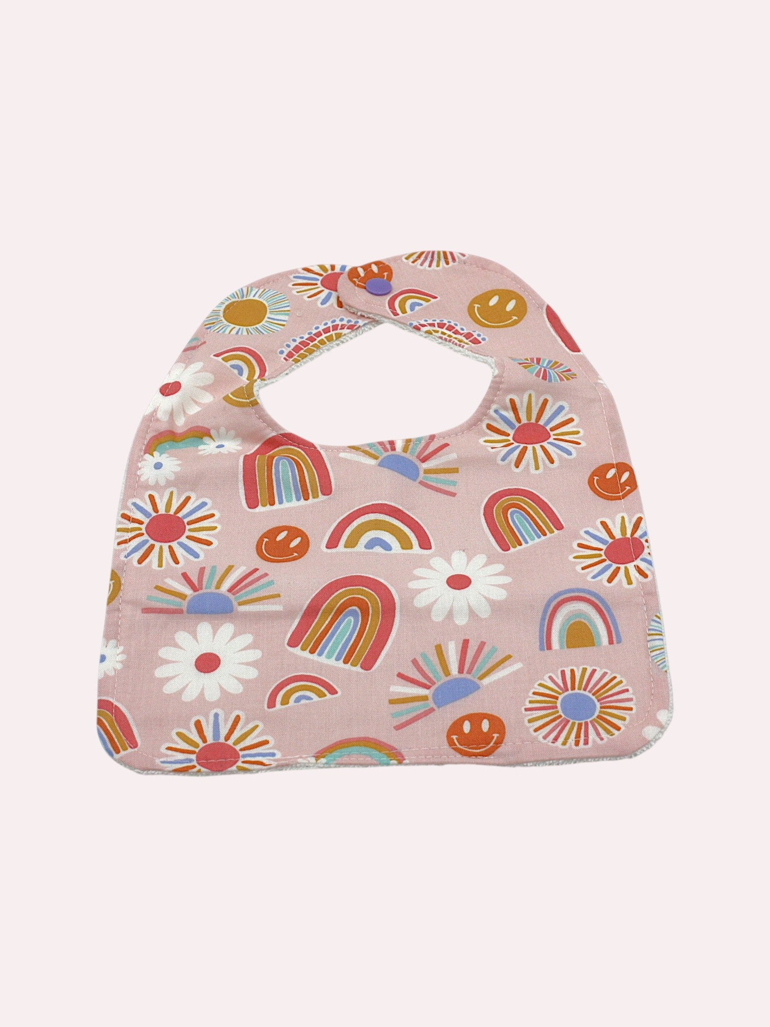 Bib & Burp Cloth Set — Pink Rainbows — outside