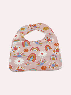 Bib & Burp Cloth Set — Pink Rainbows — outside