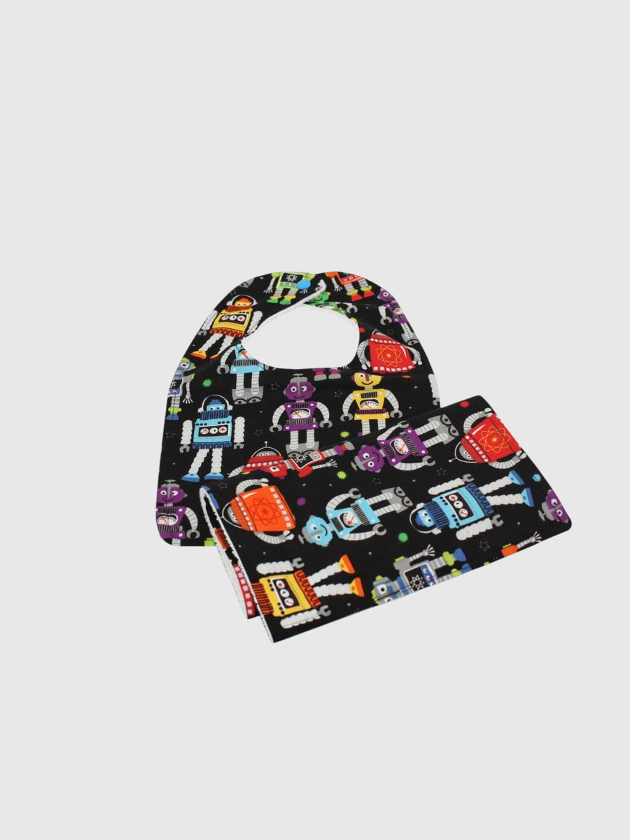 Bib & Burp Cloth Set — Robot — outside