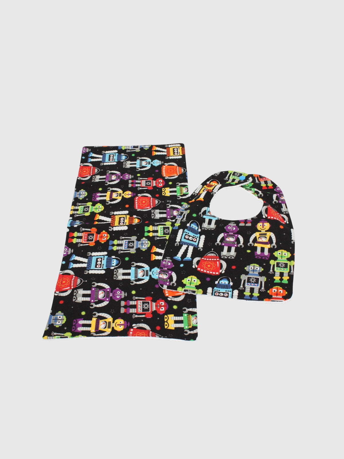 Bib & Burp Cloth Set — Robot — outside