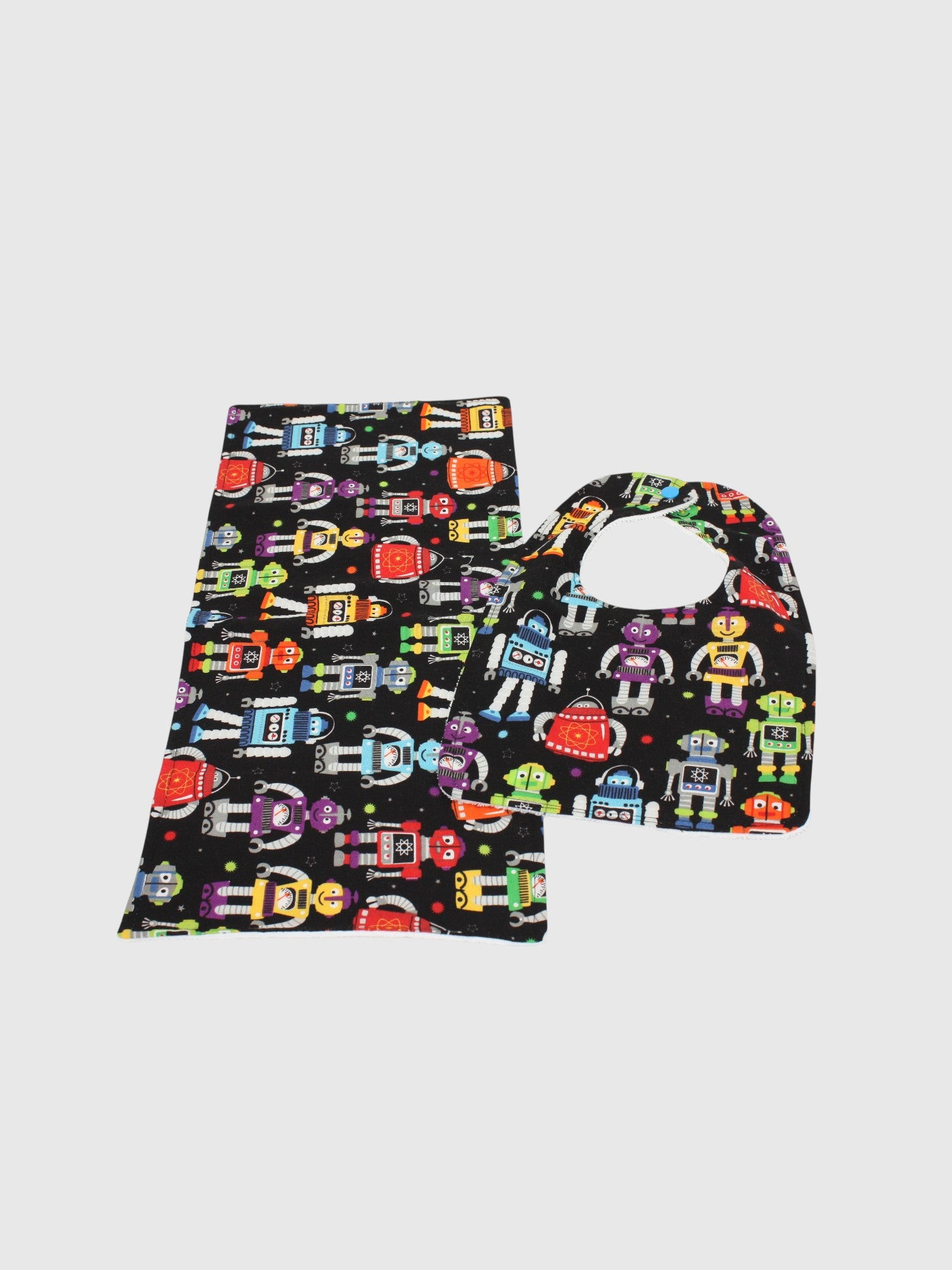 Bib & Burp Cloth Set — Robot — outside