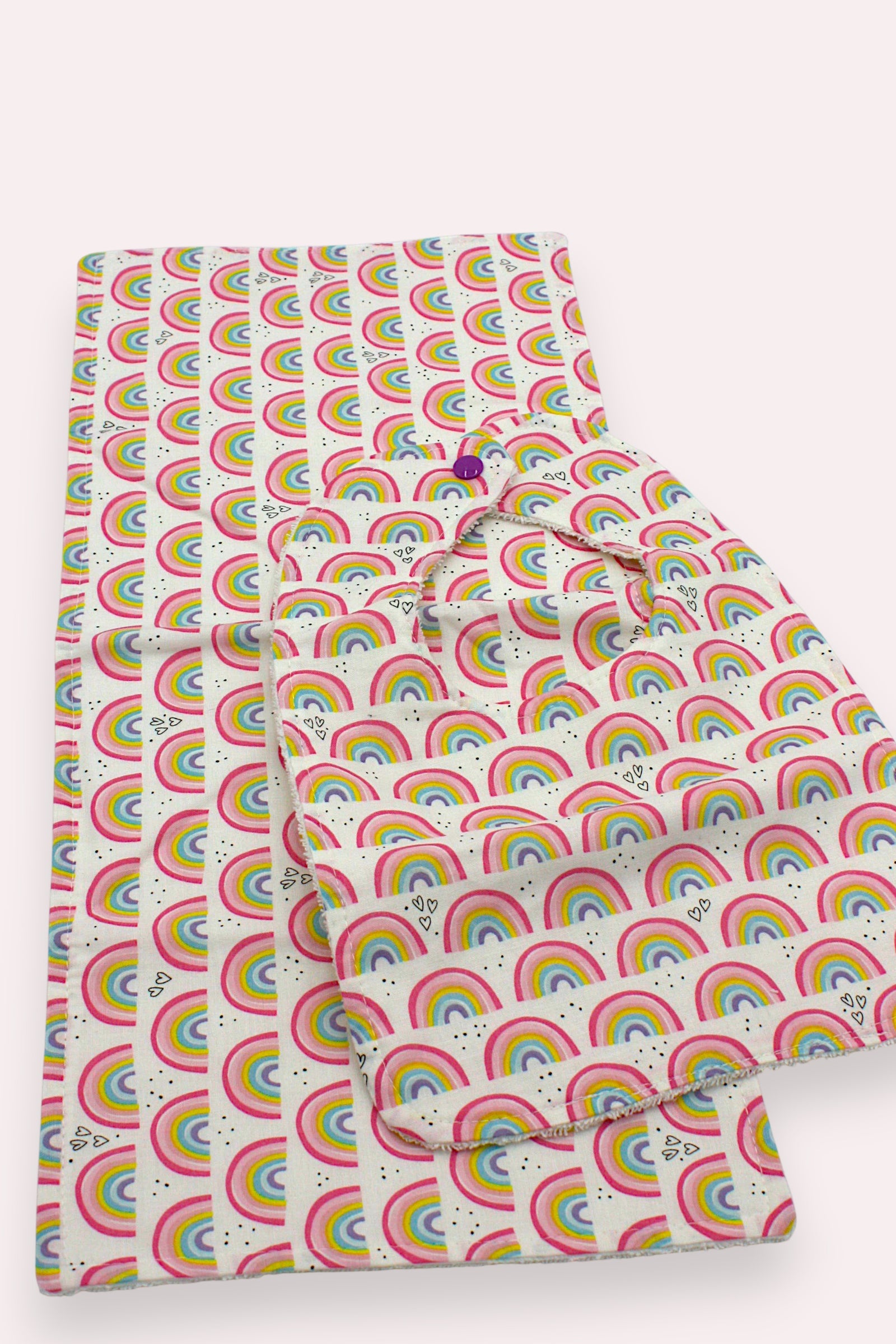 Bib & Burp Cloth Set — Small Rainbows — outside