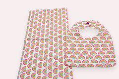 Bib & Burp Cloth Set — Small Rainbows — outside