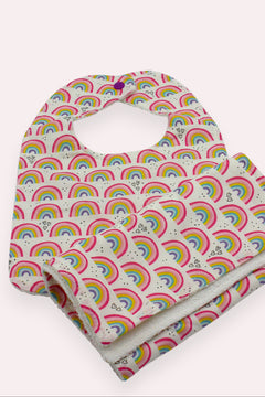 Bib & Burp Cloth Set — Small Rainbows — outside