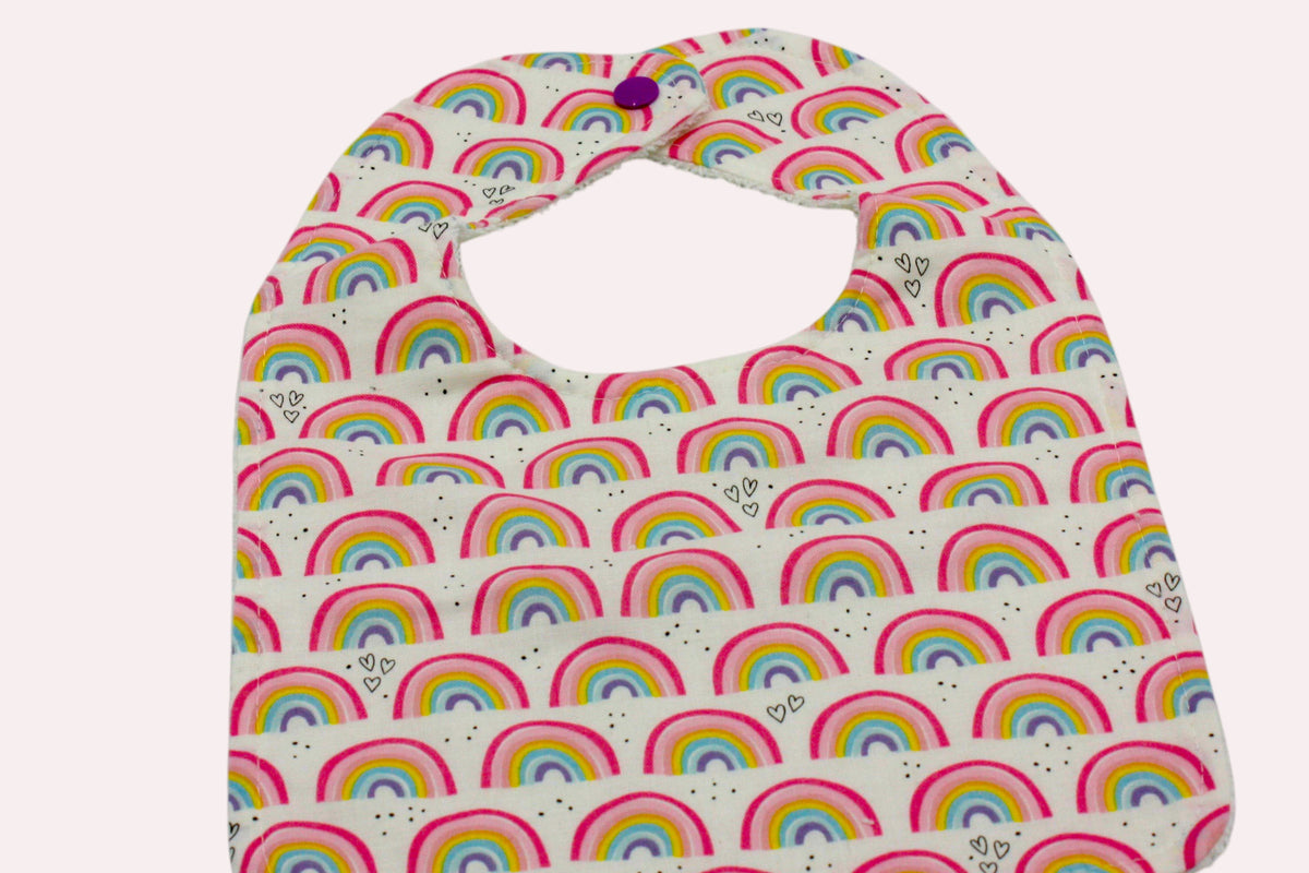 Bib & Burp Cloth Set — Small Rainbows — outside