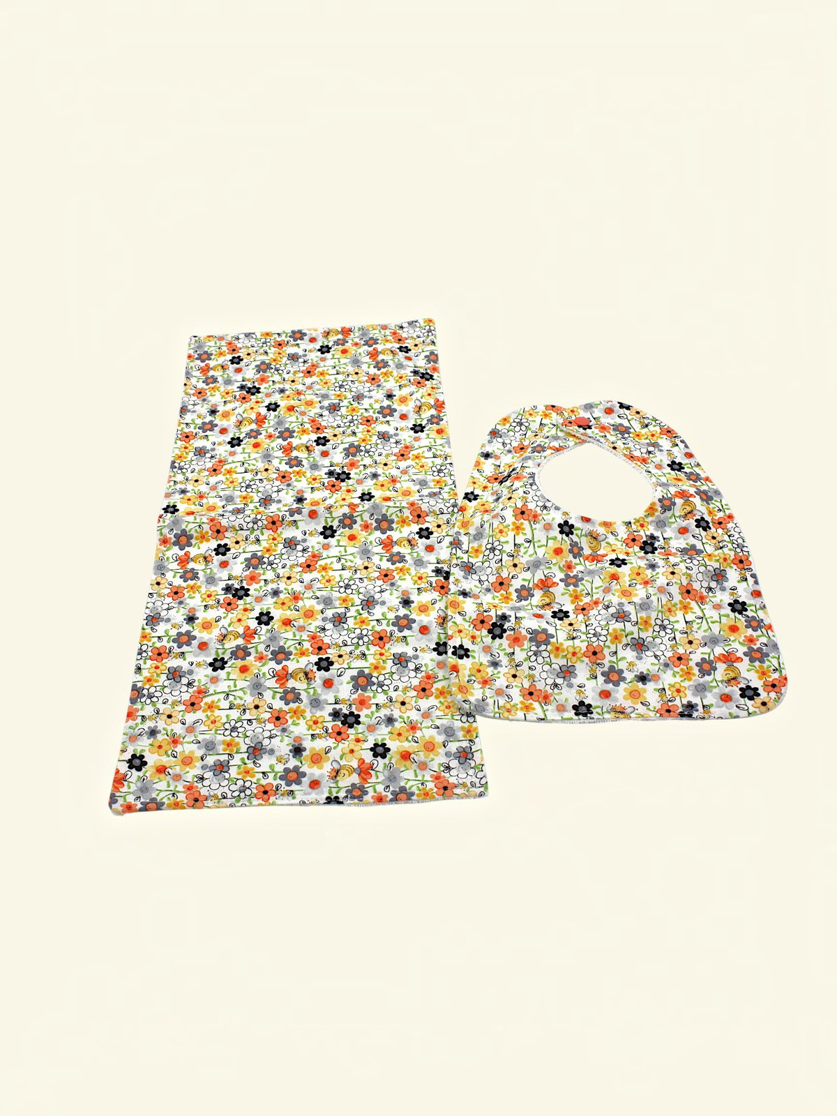 Bib & Burp Cloth Set — Spring Flowers — outside