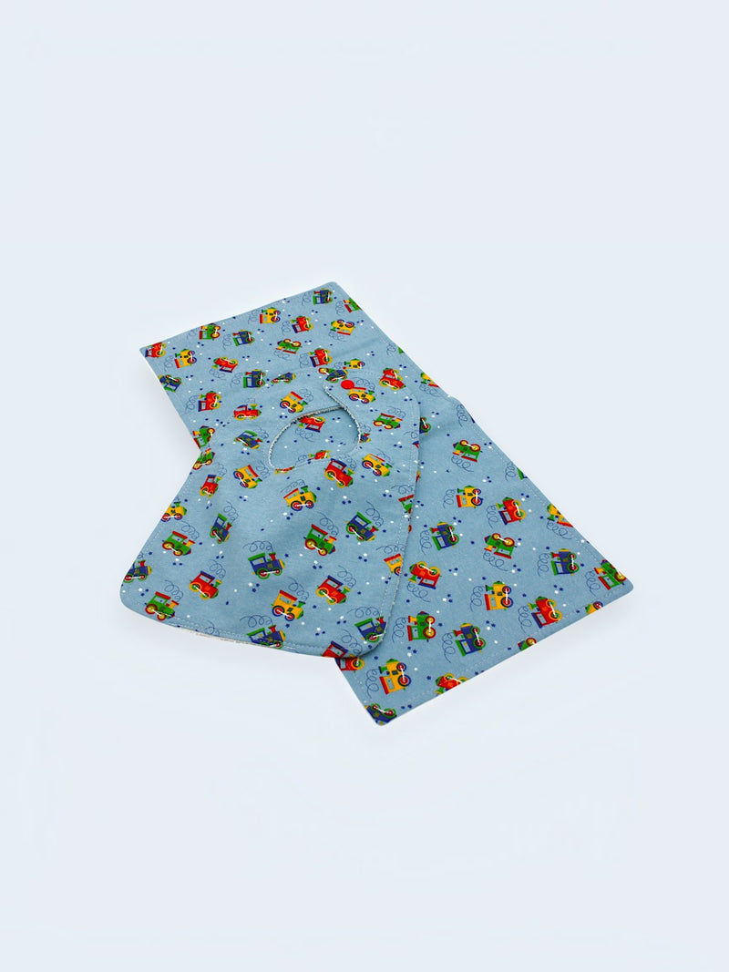 Bib & Burp Cloth Set — Trains (Flannel) — outside
