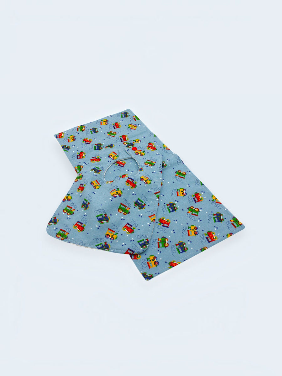 Bib & Burp Cloth Set — Trains (Flannel) — outside