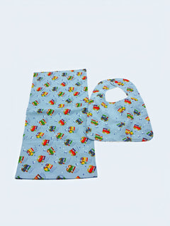 Bib & Burp Cloth Set — Trains (Flannel) — outside