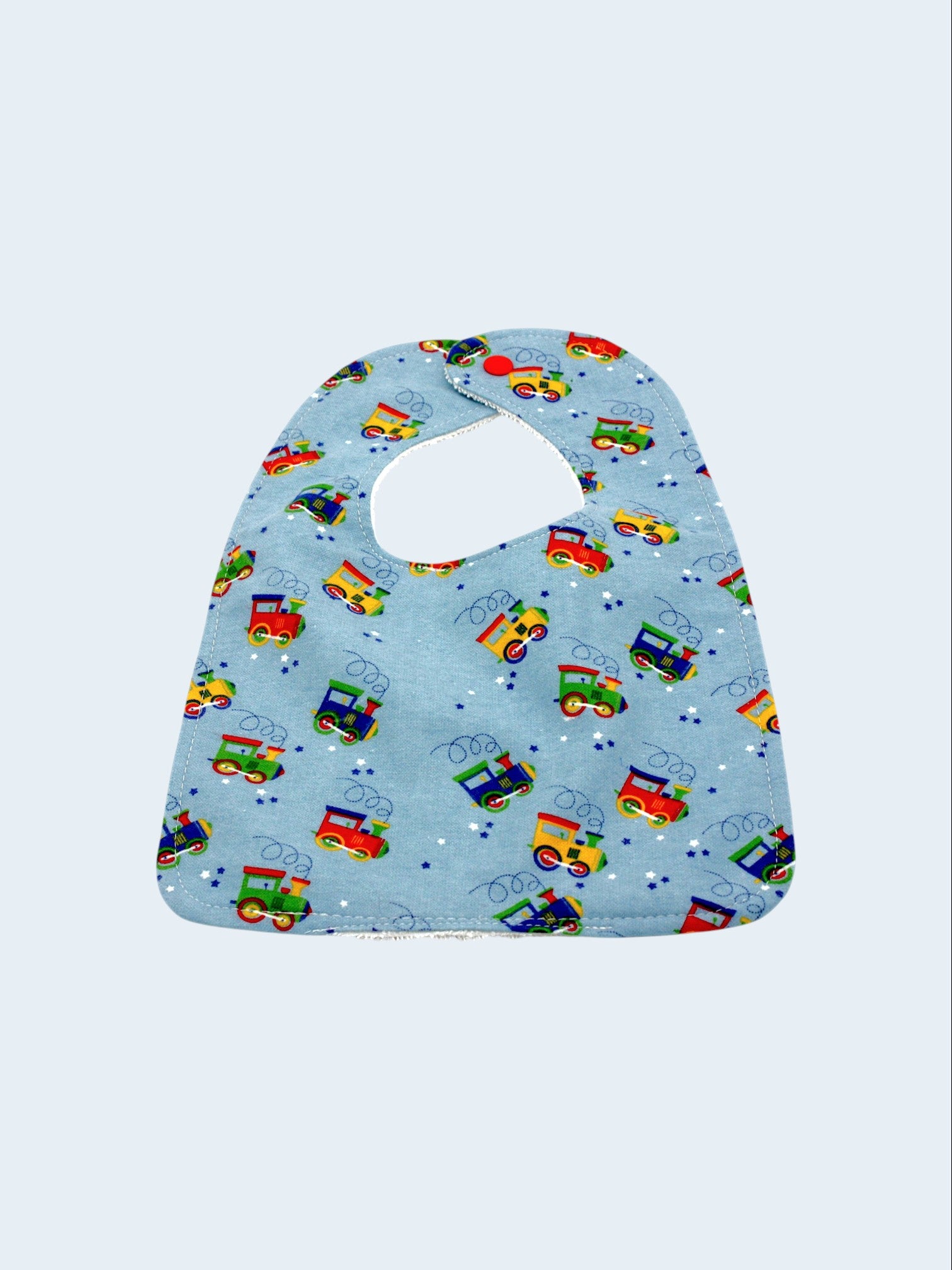 Bib & Burp Cloth Set — Trains (Flannel) — outside