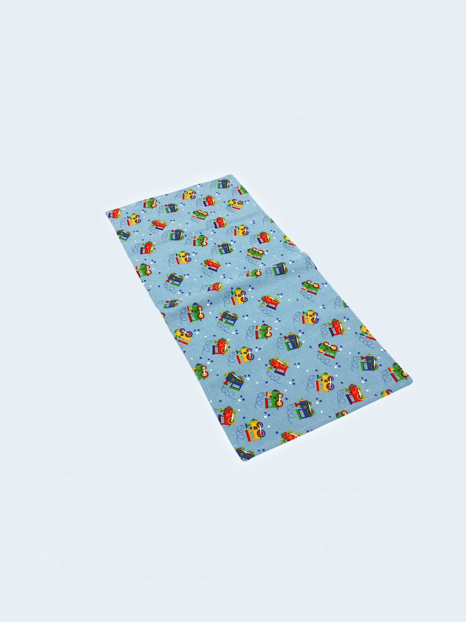 Bib & Burp Cloth Set — Trains (Flannel) — outside