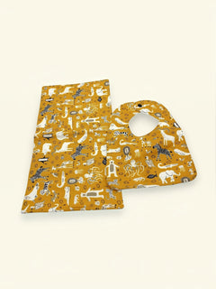 Bib & Burp Cloth Set — Zoo Mustard — outside