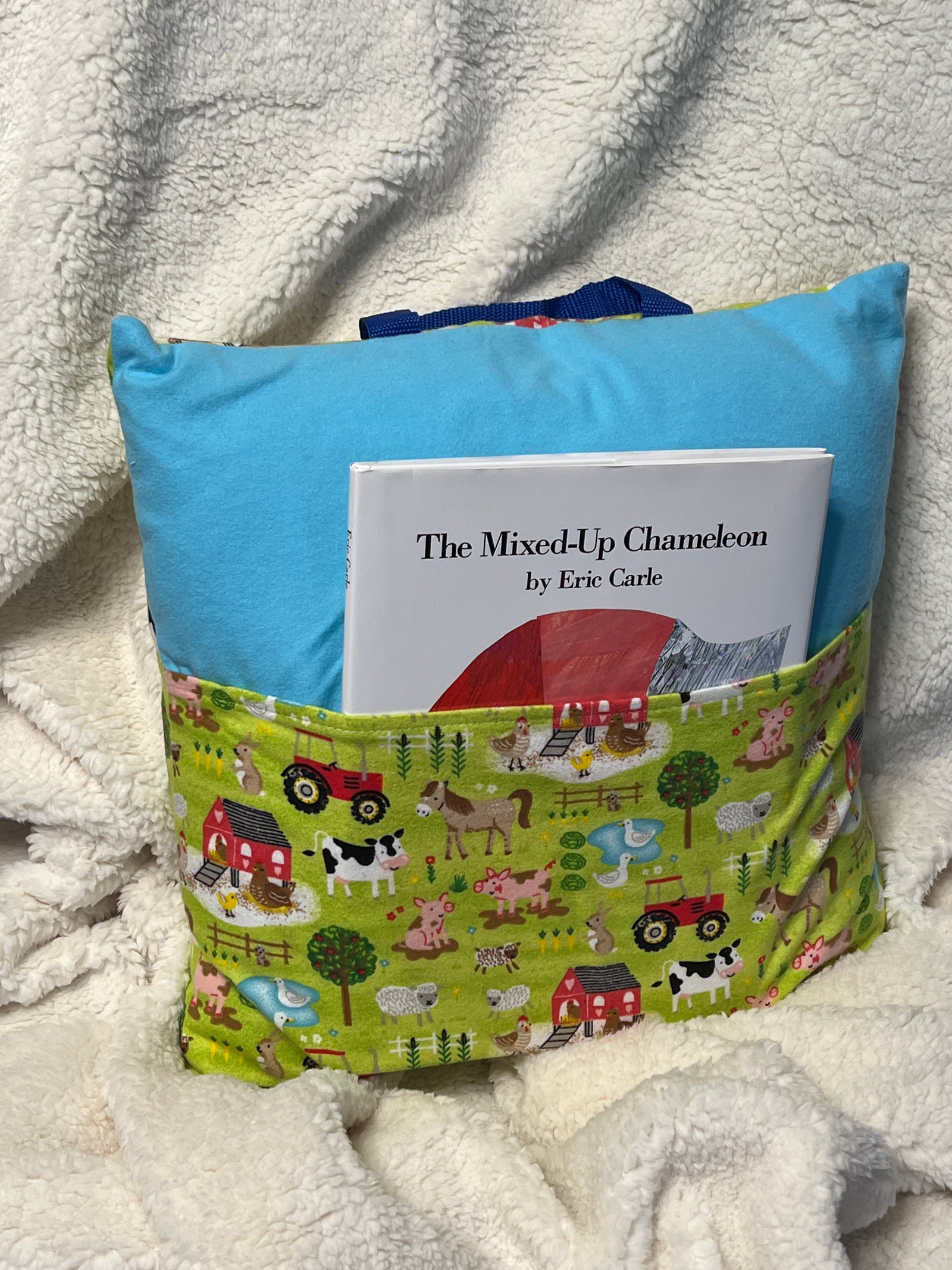 Book Pillow — Farm with Lt Blue