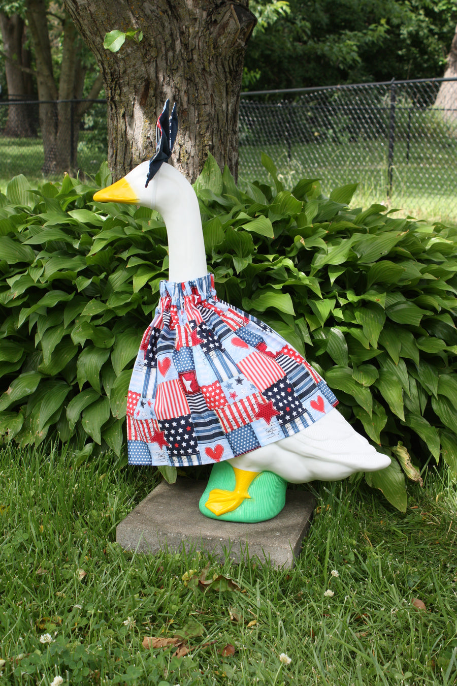 Porch Goose Outfit — Patriotic Patchwork, side
