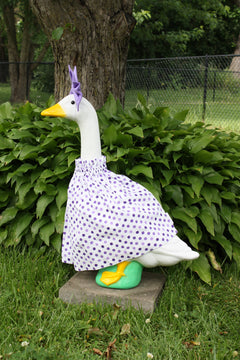 Porch Goose Outfit — Purple Polka Dots, side