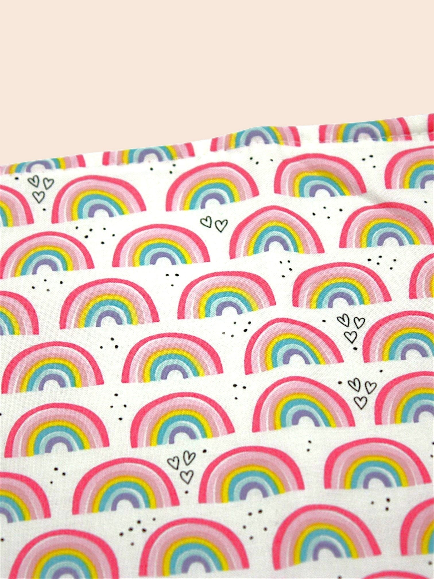 Small Rainbows fabric print close-up