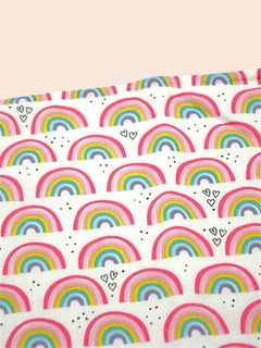 Small Rainbows fabric print close-up