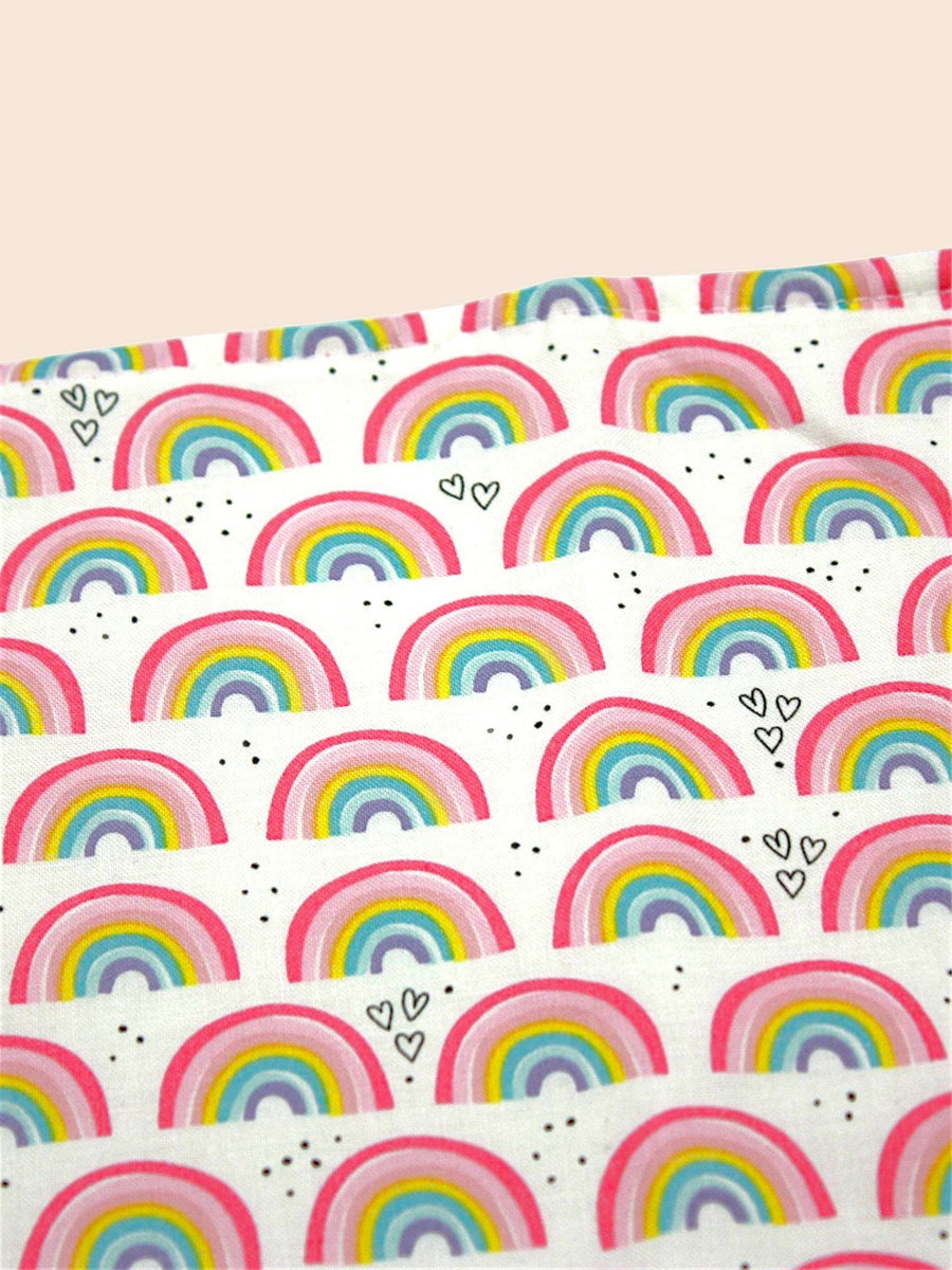 Small Rainbows fabric print close-up