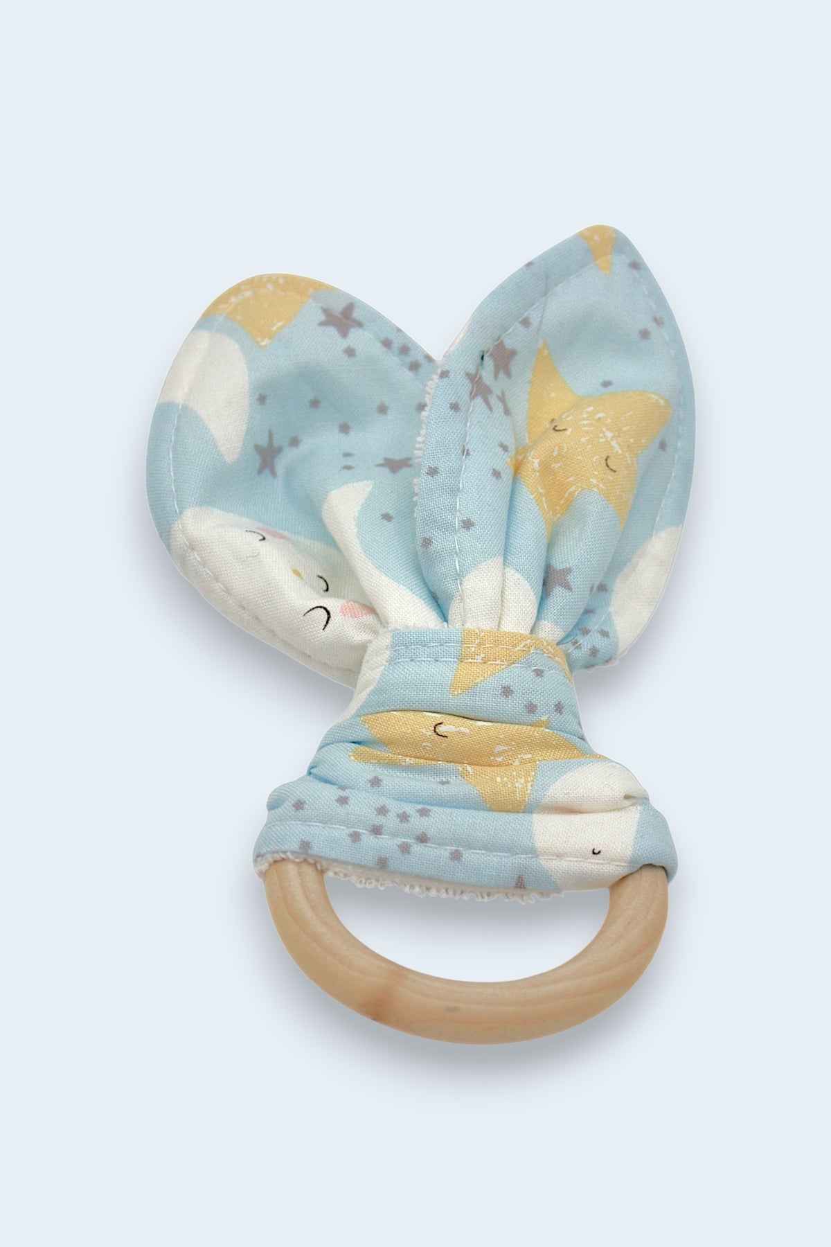 Teething Ring — Moon & Stars Light Blue — outside