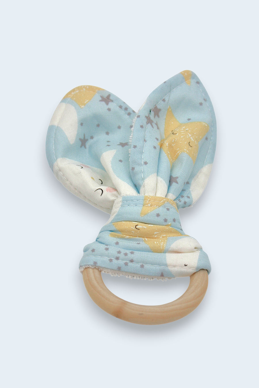 Teething Ring — Moon & Stars Light Blue — outside