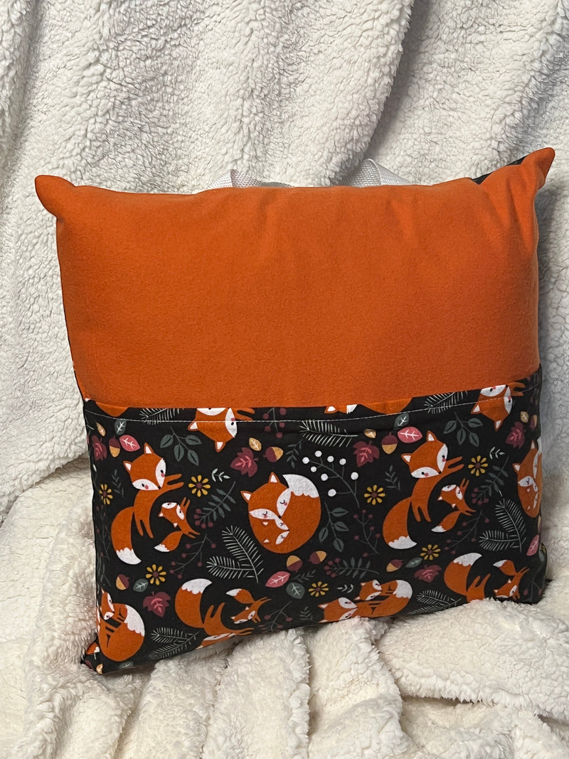 Fox book pillow, outside view — handmade by The Cozy Daisy