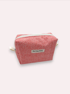 Peach White Dots everything pouch, open, showing inside lining — handmade by The Cozy Daisy